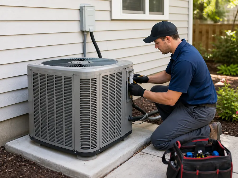 Technician working on an air conditioning installation